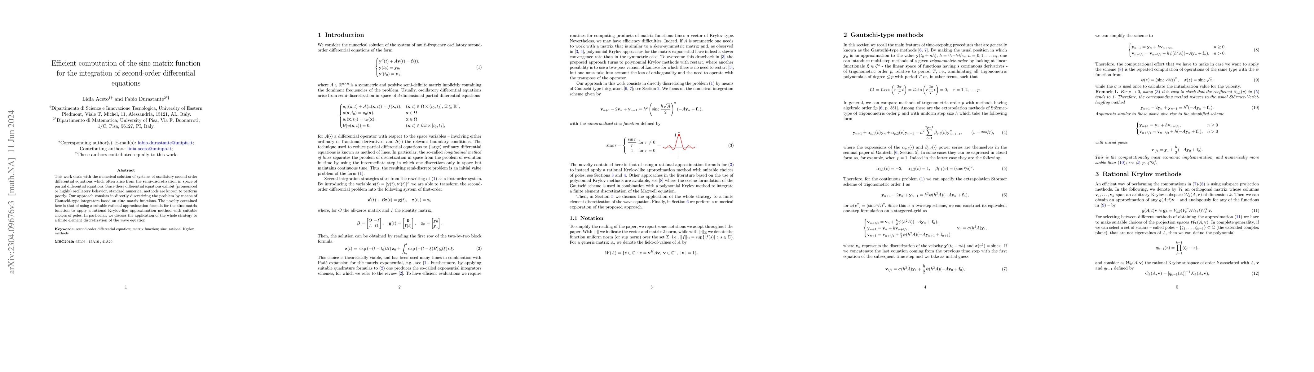 Thumbnail for Efficient computation of the sinc matrix function for the integration of
  second-order differential equations