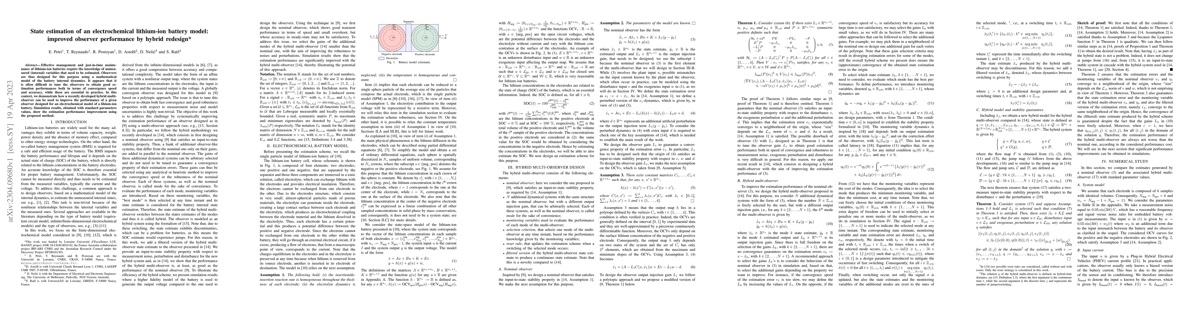 Thumbnail for State estimation of an electrochemical lithium-ion battery model:
  improved observer performance by hybrid redesign