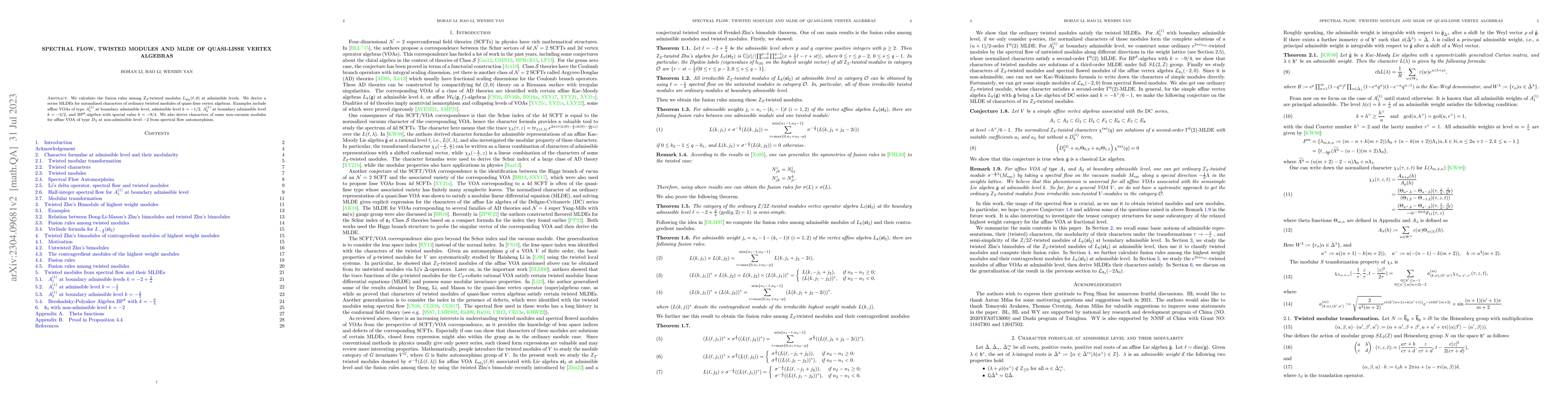 Thumbnail for Spectral flow, twisted modules and MLDE of quasi-lisse vertex algebras