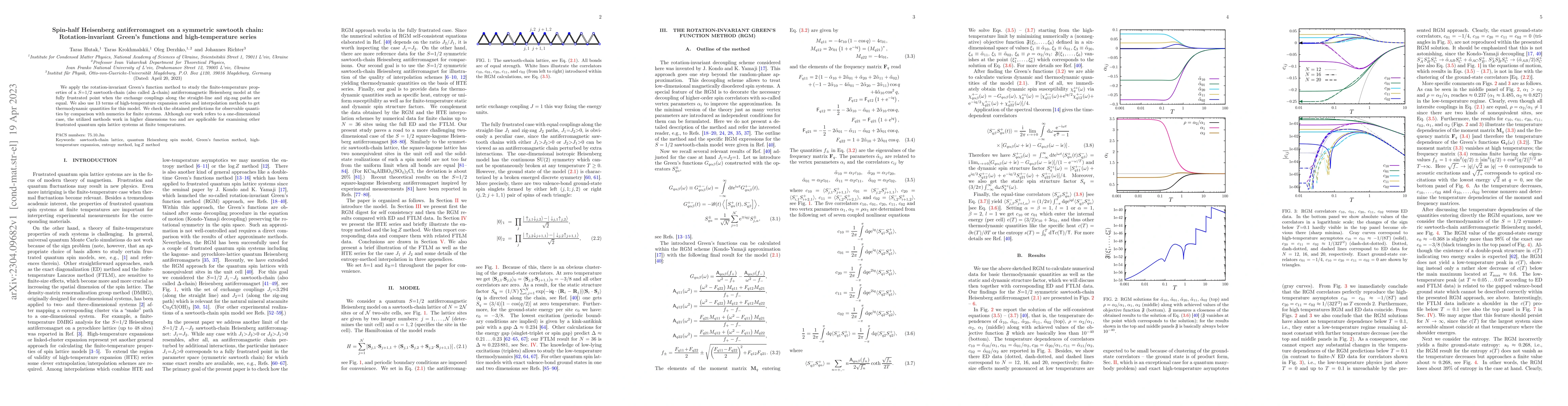 Thumbnail for Spin-half Heisenberg antiferromagnet on a symmetric sawtooth chain:
  Rotation-invariant Green's functions and high-temperature series