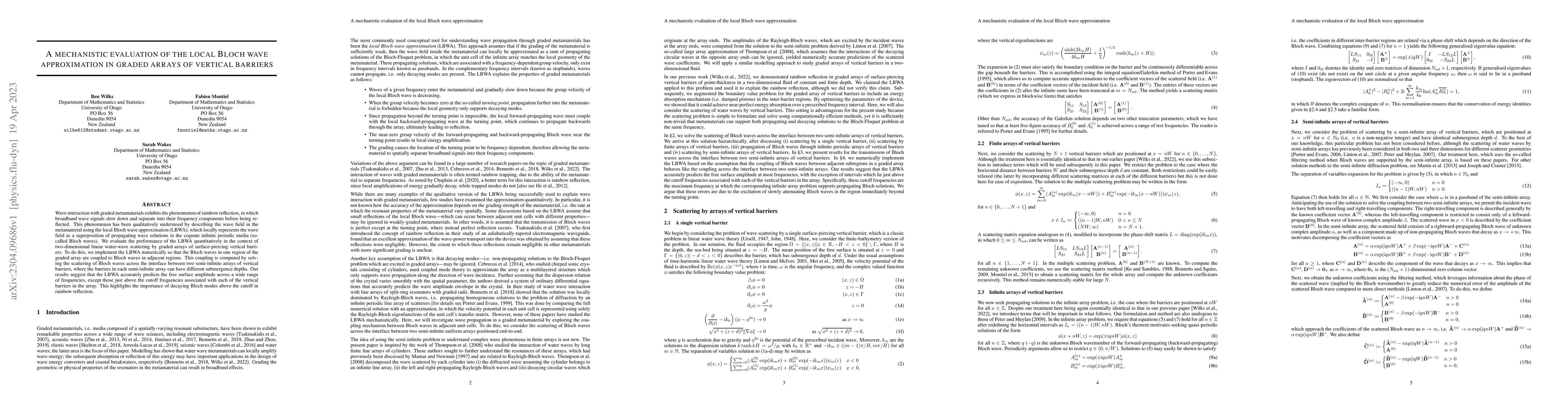 Thumbnail for A mechanistic evaluation of the local Bloch wave approximation in graded
  arrays of vertical barriers