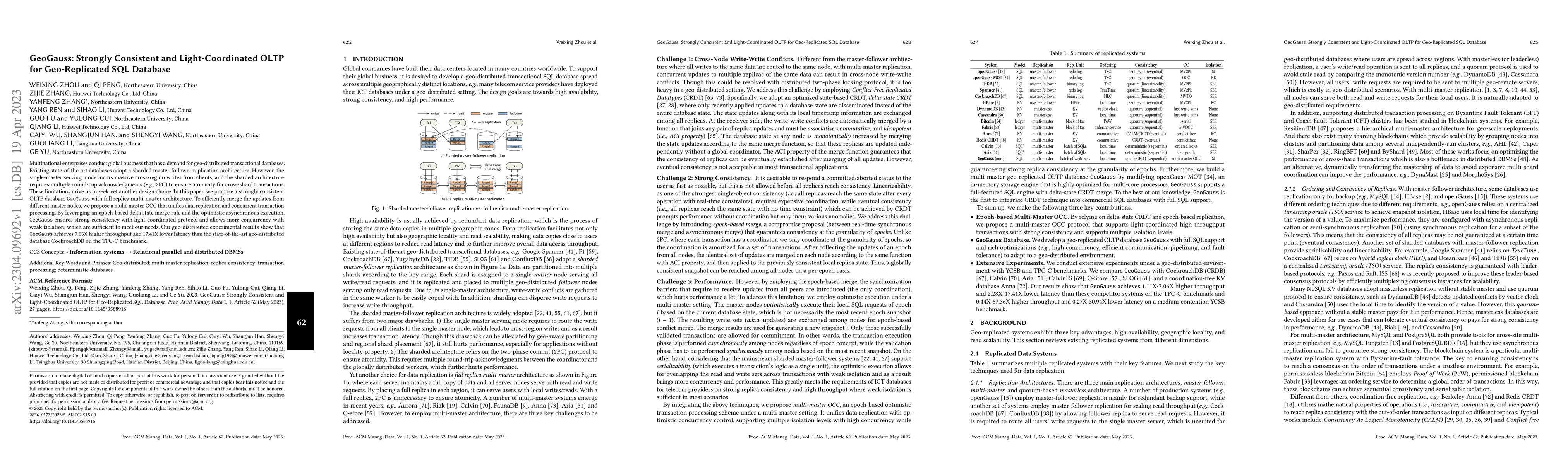 Thumbnail for GeoGauss: Strongly Consistent and Light-Coordinated OLTP for
  Geo-Replicated SQL Database