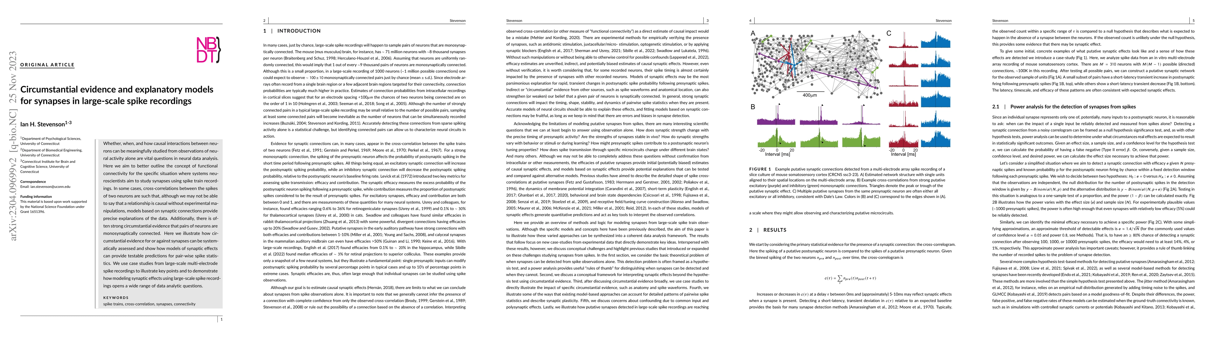 Thumbnail for Circumstantial evidence and explanatory models for synapses in
  large-scale spike recordings