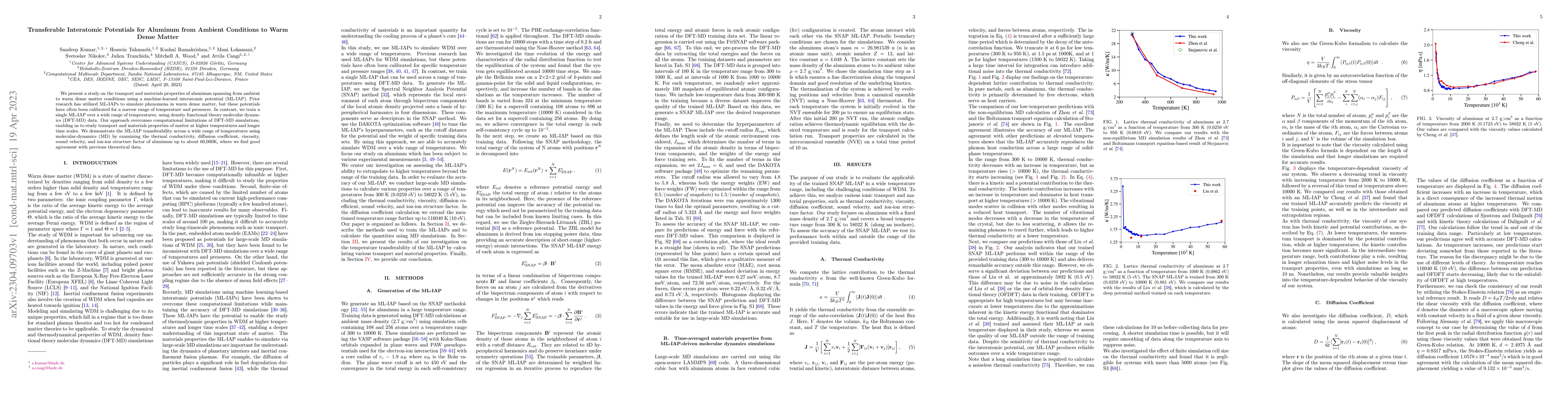Thumbnail for Transferable Interatomic Potentials for Aluminum from Ambient Conditions
  to Warm Dense Matter