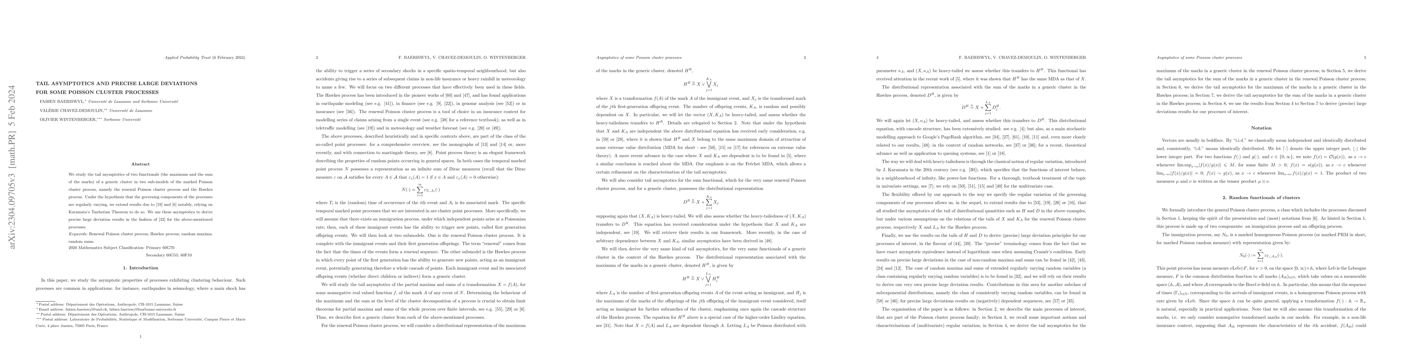 Thumbnail for Tail asymptotics and precise large deviations for some Poisson cluster
  processes