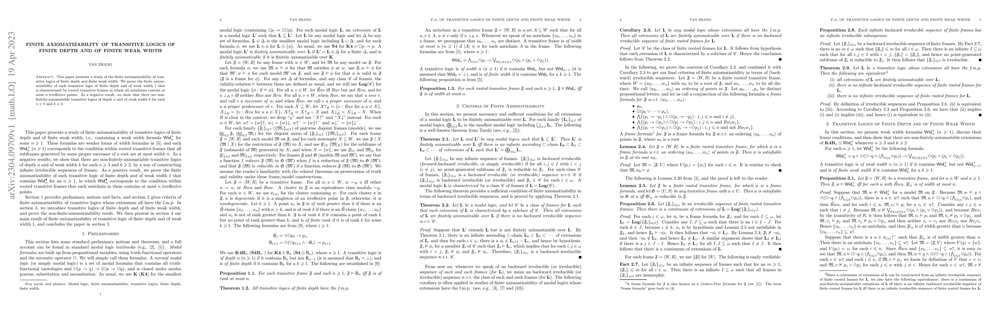 Thumbnail for Finite Axiomatizability of Transitive Logics of Finite Depth and of
  Finite Weak Width