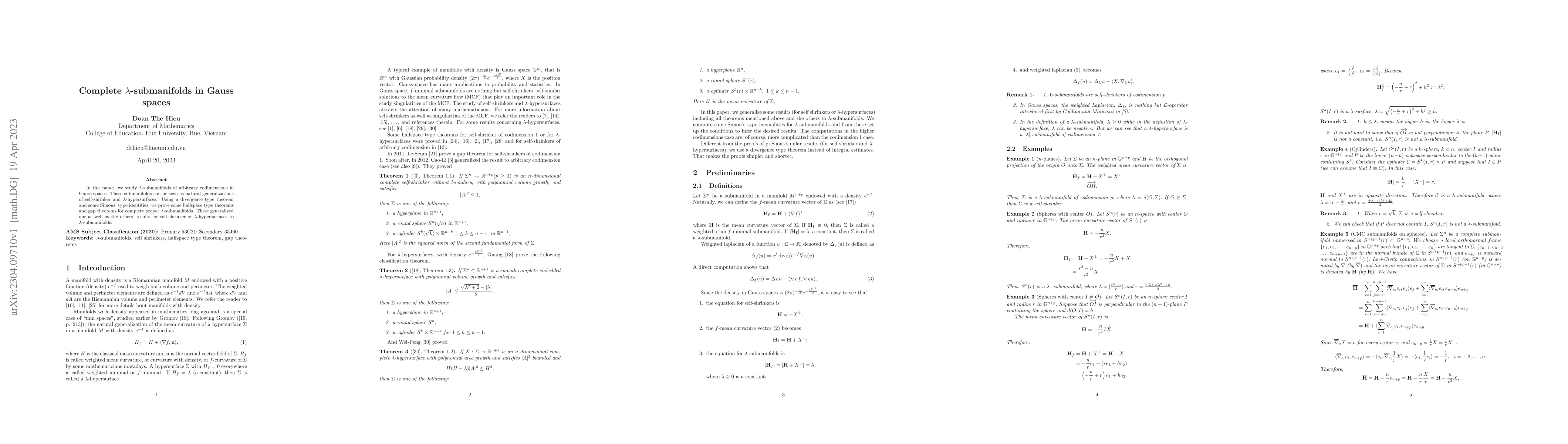 Thumbnail for Complete $\lambda$-submanifolds in Gauss spaces