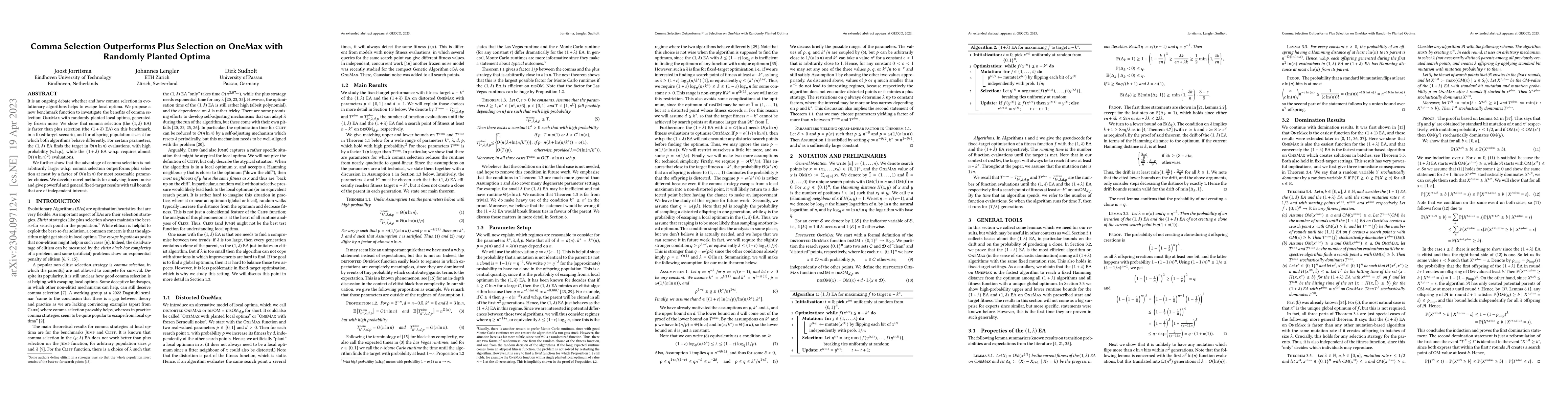 Thumbnail for Comma Selection Outperforms Plus Selection on OneMax with Randomly
  Planted Optima