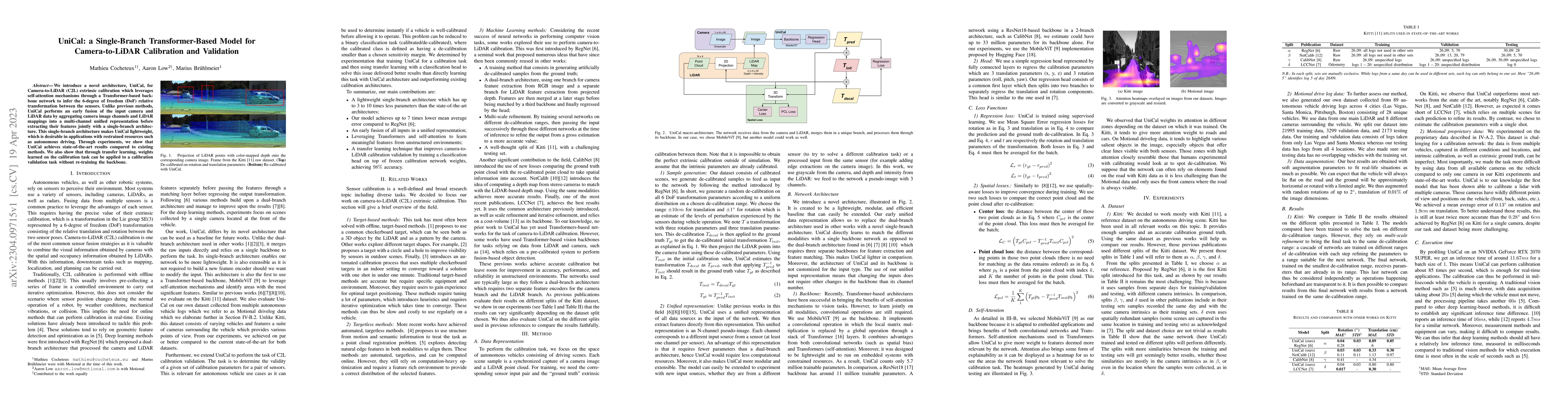 Thumbnail for UniCal: a Single-Branch Transformer-Based Model for Camera-to-LiDAR
  Calibration and Validation