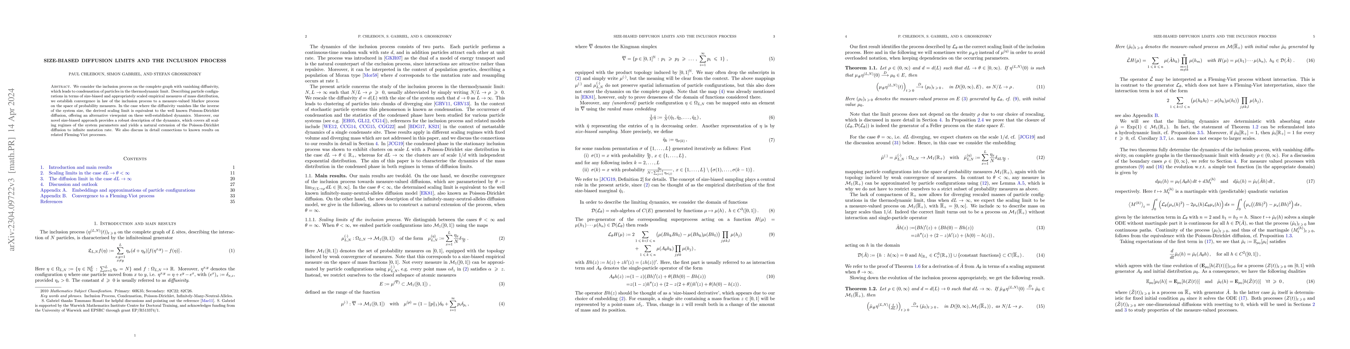 Thumbnail for Size-biased diffusion limits and the inclusion process