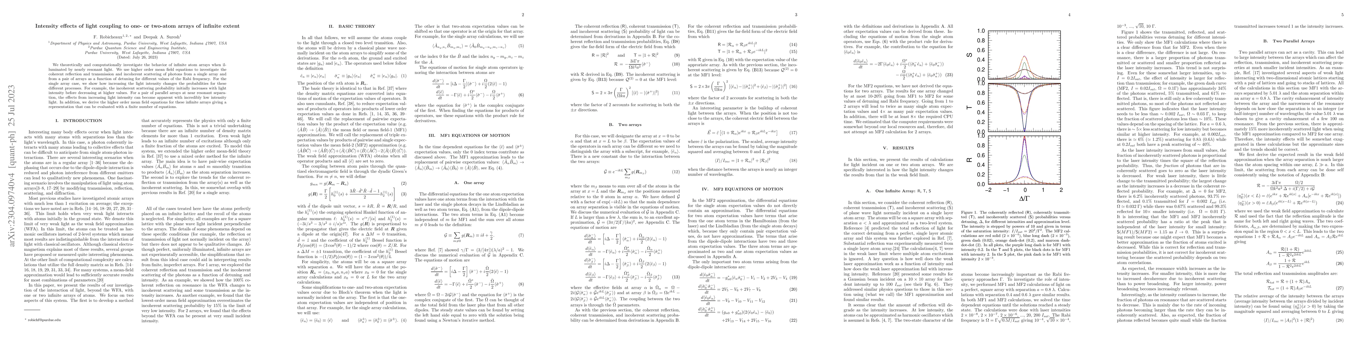 Thumbnail for Intensity effects of light coupling to one- or two-atom arrays of
  infinite extent
