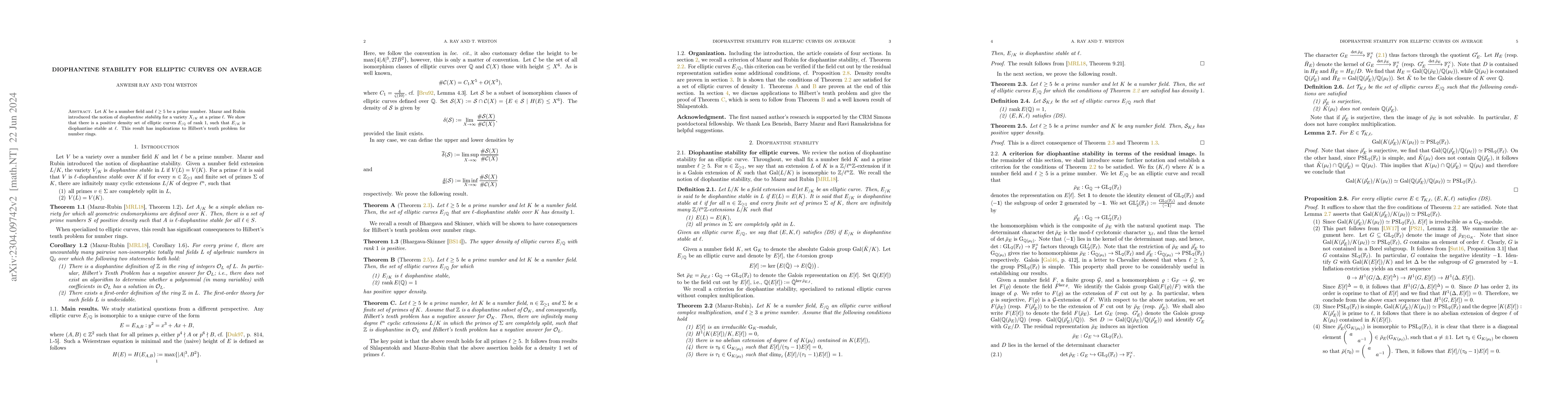 Thumbnail for Diophantine stability for elliptic curves on average