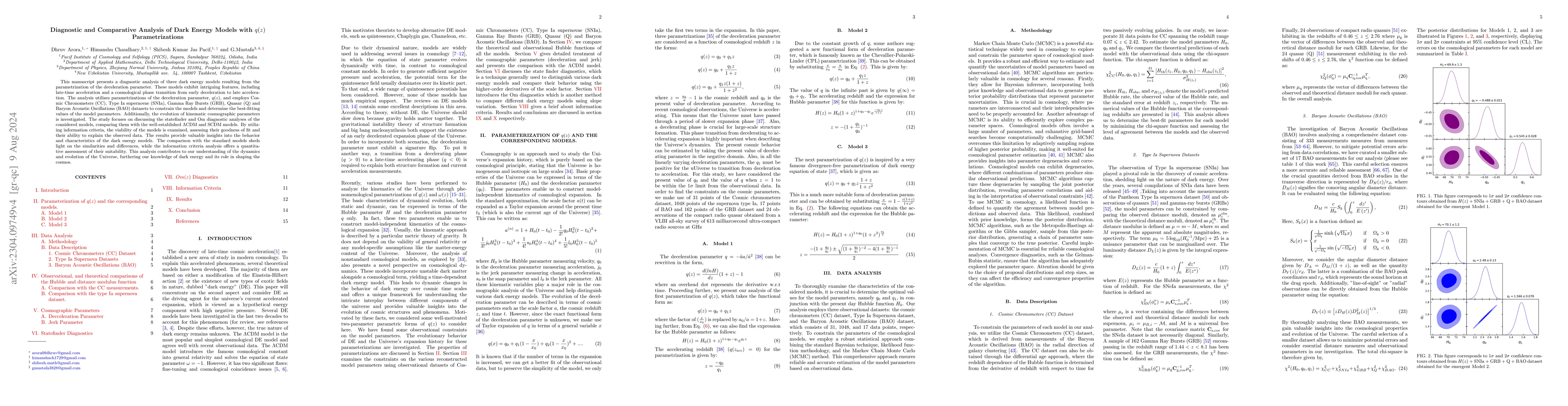 Thumbnail for Diagnostic and Comparative Analysis of Dark Energy Models with $q(z)$
  Parametrizations