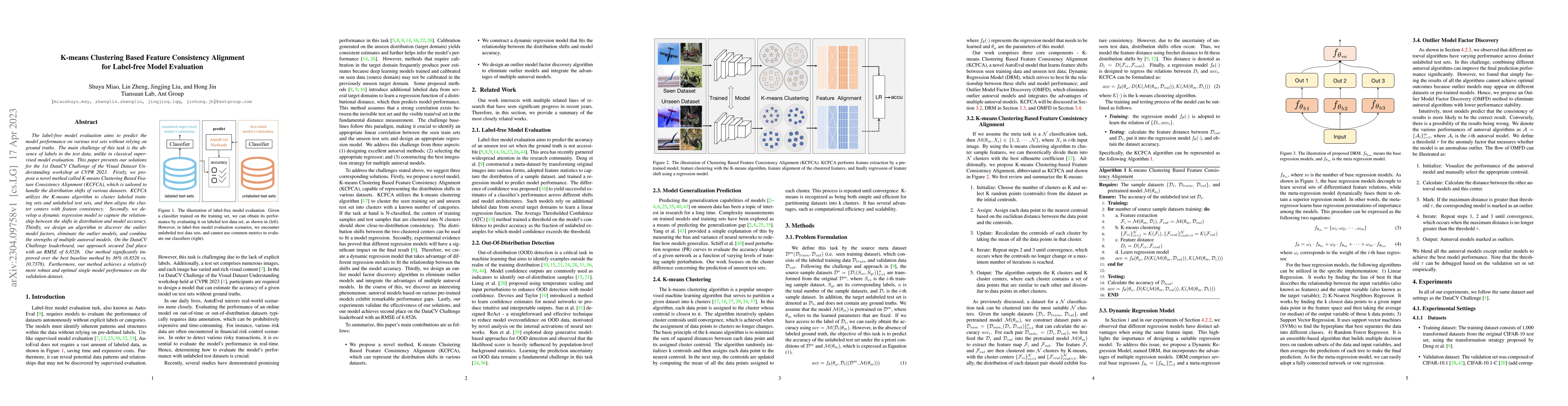 Thumbnail for K-means Clustering Based Feature Consistency Alignment for Label-free
  Model Evaluation