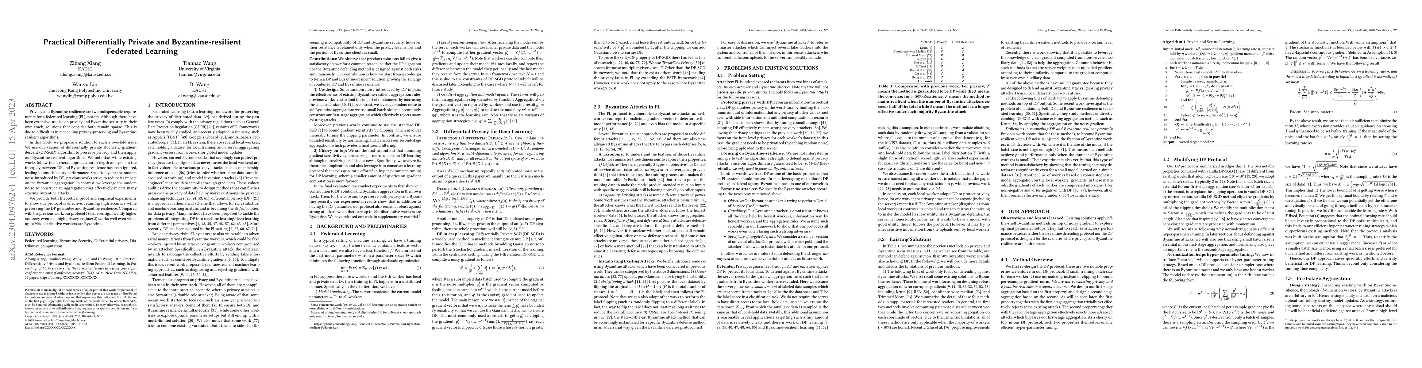 Thumbnail for Practical Differentially Private and Byzantine-resilient Federated
  Learning