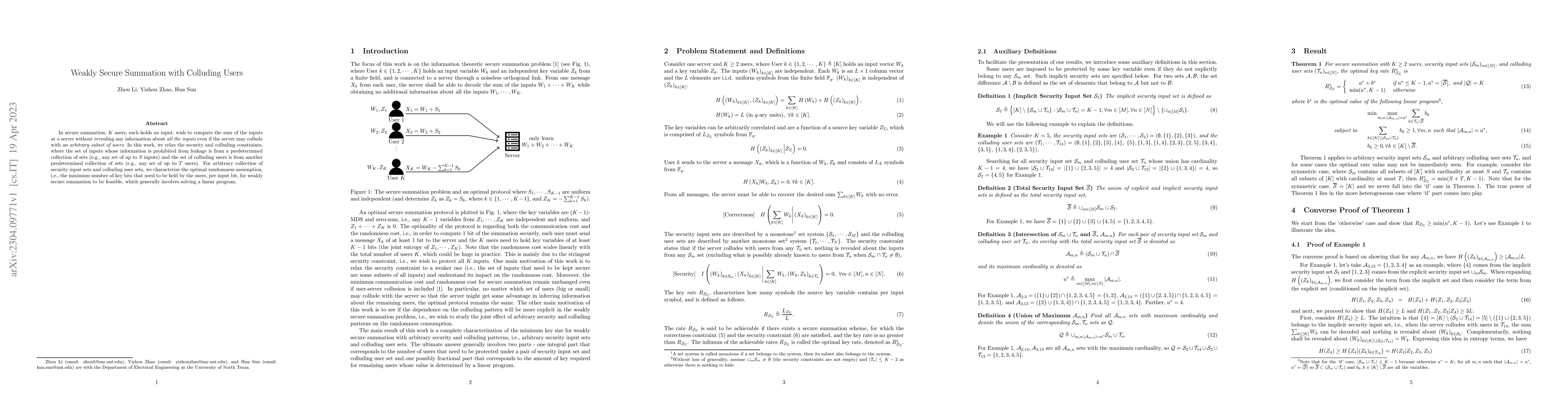 Thumbnail for Weakly Secure Summation with Colluding Users