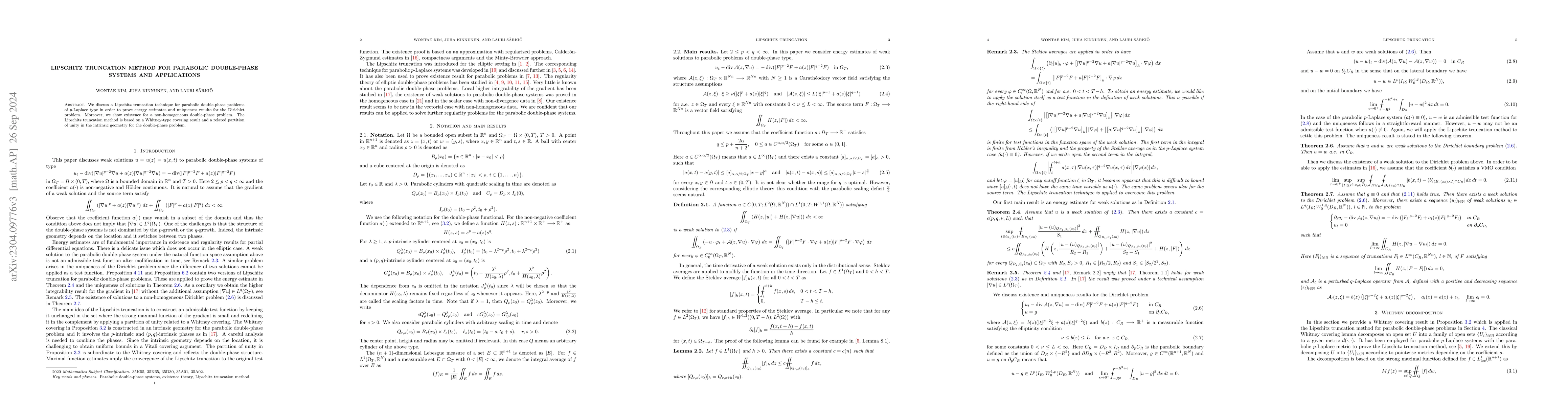 Thumbnail for Lipschitz truncation method for parabolic double-phase systems and
  applications
