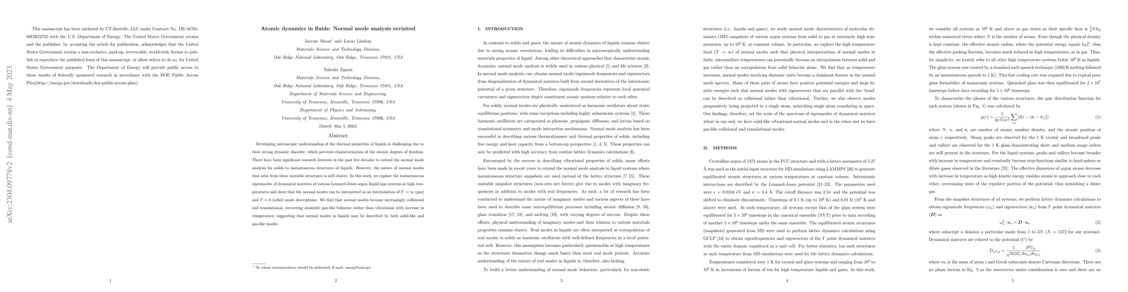 Thumbnail for Atomic dynamics in fluids: Normal mode analysis revisited