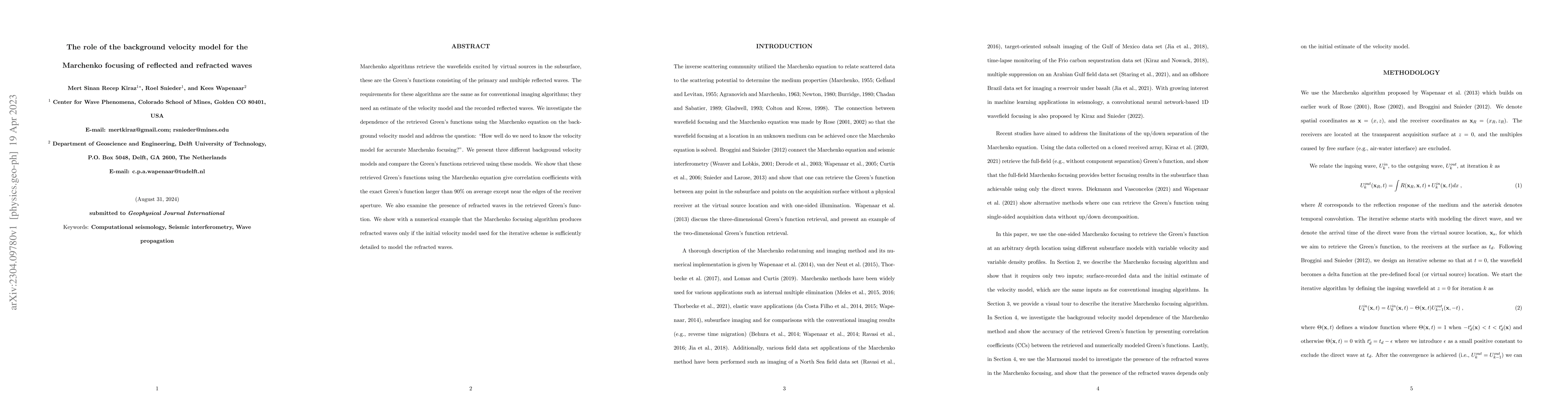 Thumbnail for The role of the background velocity model for the Marchenko focusing of
  reflected and refracted waves