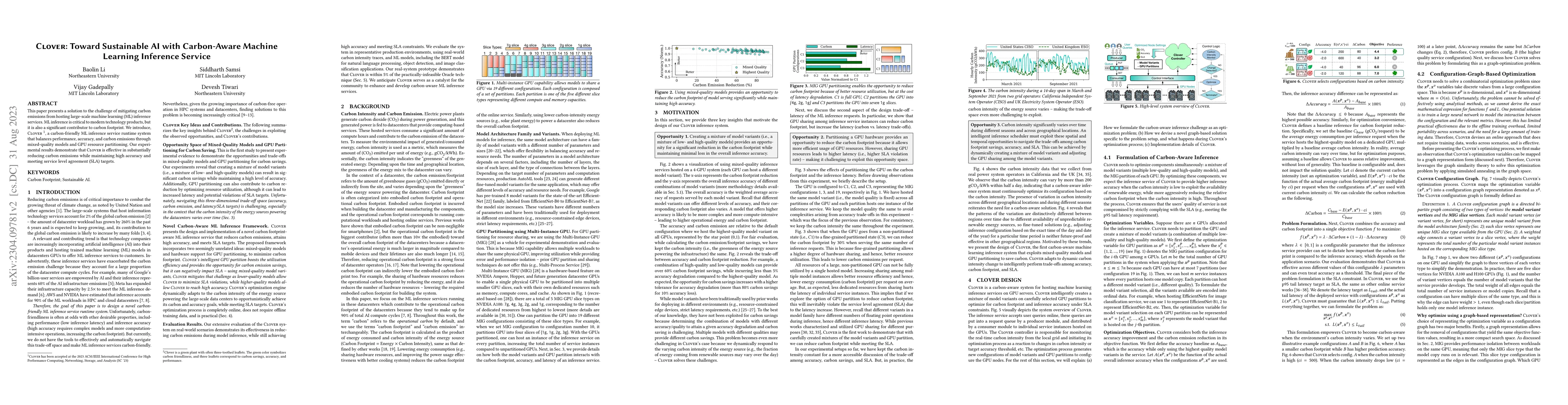Thumbnail for Clover: Toward Sustainable AI with Carbon-Aware Machine Learning
  Inference Service