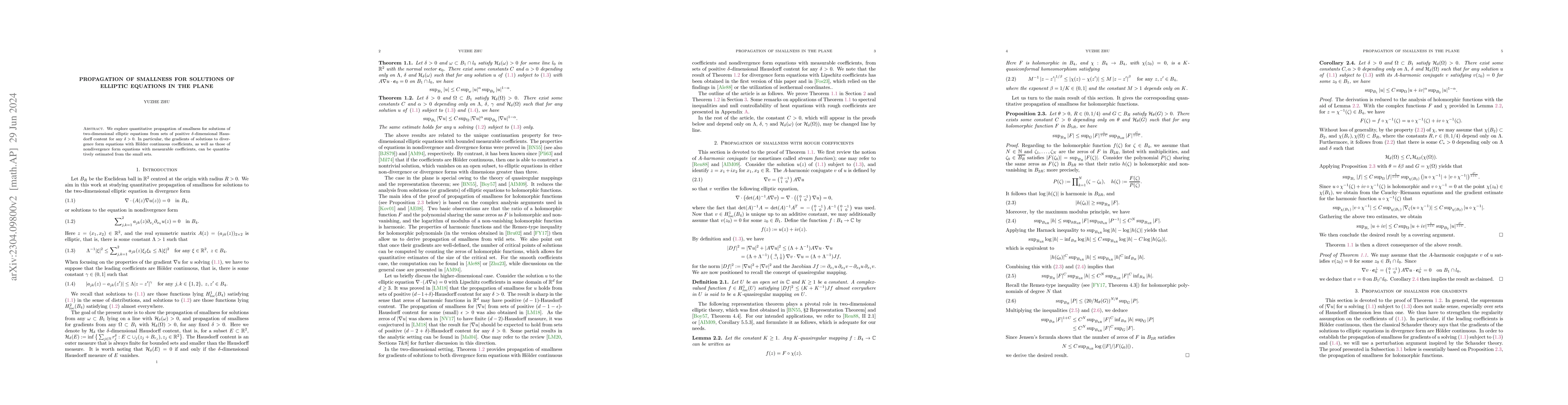 Thumbnail for Propagation of smallness for solutions of elliptic equations in the
  plane