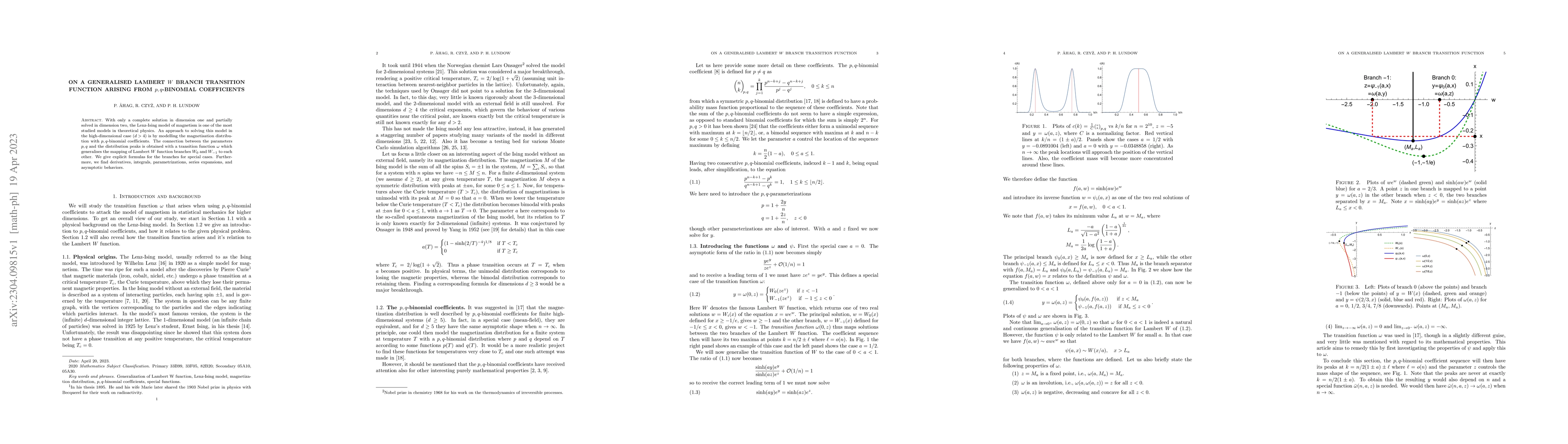 Thumbnail for On a generalised Lambert $W$ branch transition function arising from
  $p,q$-binomial coefficients