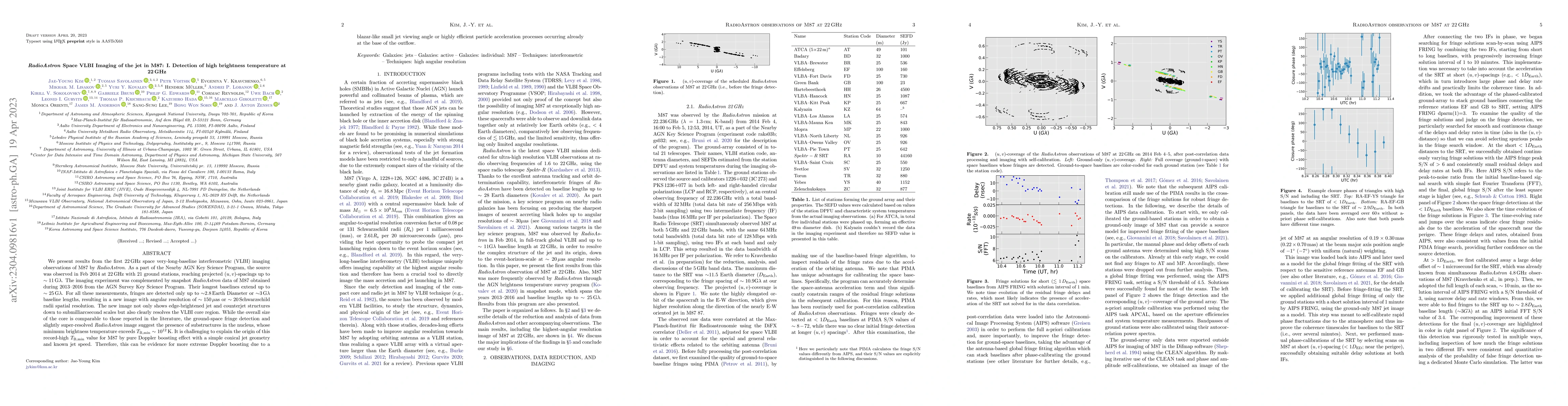 Thumbnail for RadioAstron Space VLBI Imaging of the jet in M87: I. Detection of high
  brightness temperature at 22 GHz