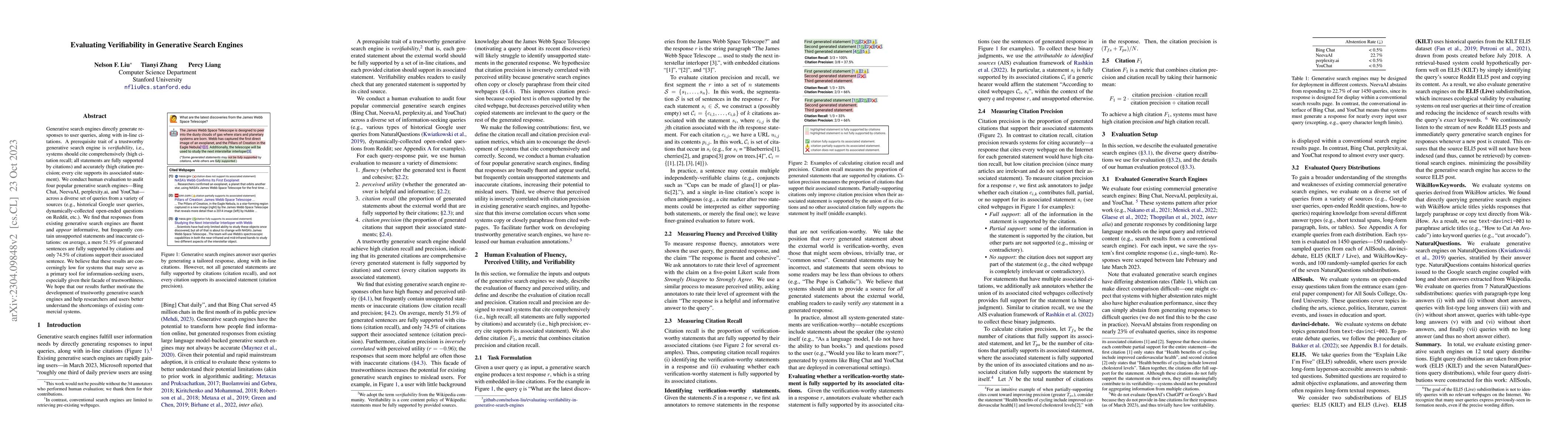 Thumbnail for Evaluating Verifiability in Generative Search Engines