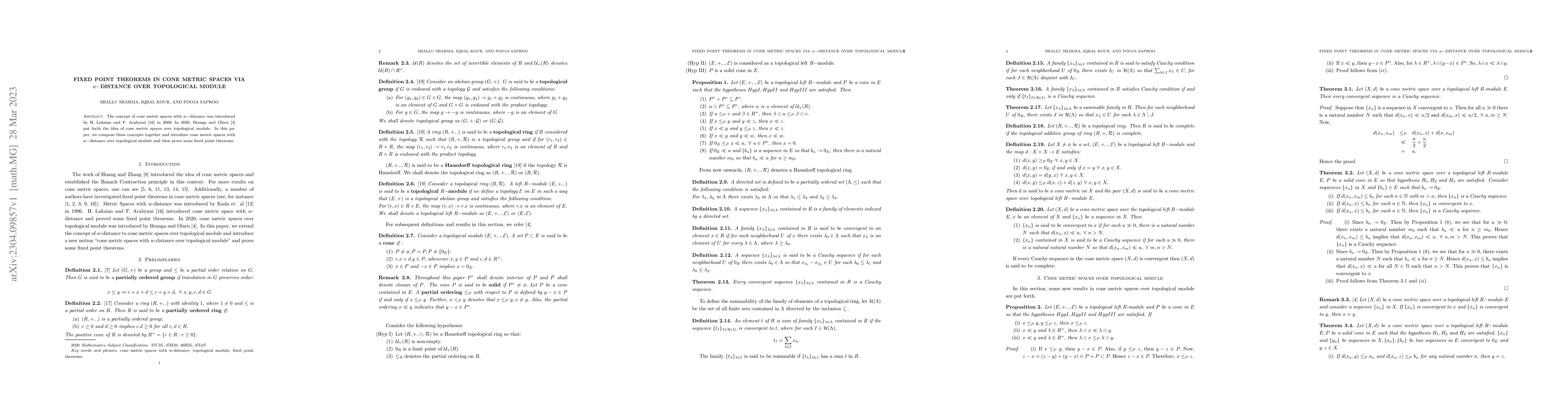 Thumbnail for Fixed point theorems in cone metric spaces via $w-$distance over
  topological module