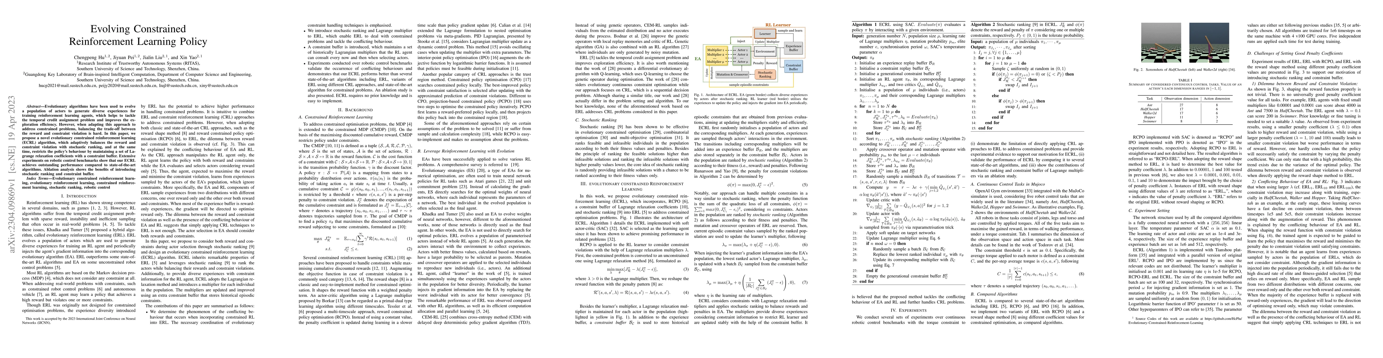 Thumbnail for Evolving Constrained Reinforcement Learning Policy