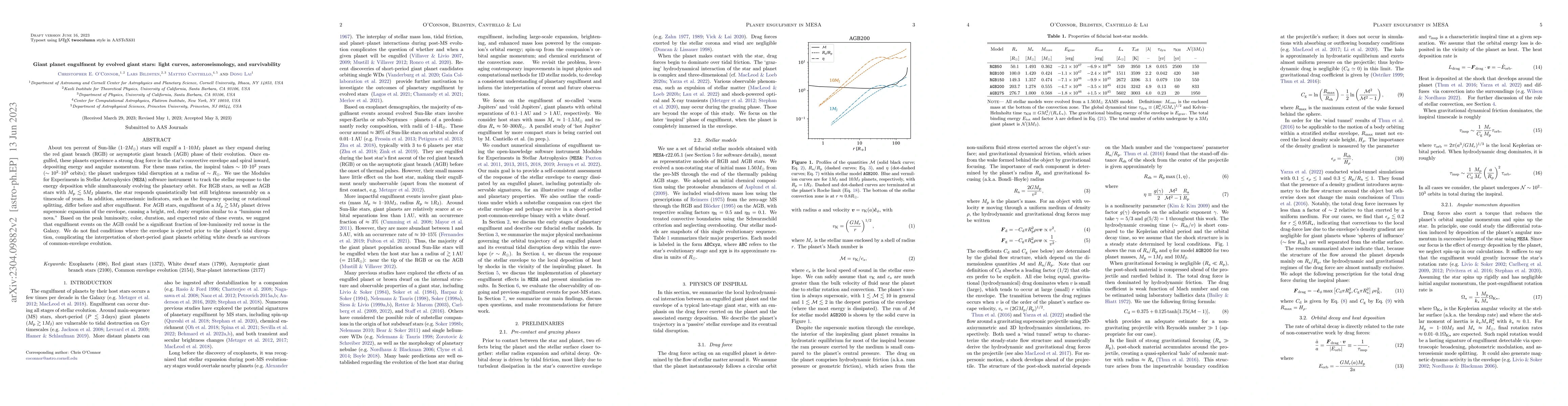 Thumbnail for Giant planet engulfment by evolved giant stars: light curves,
  asteroseismology, and survivability