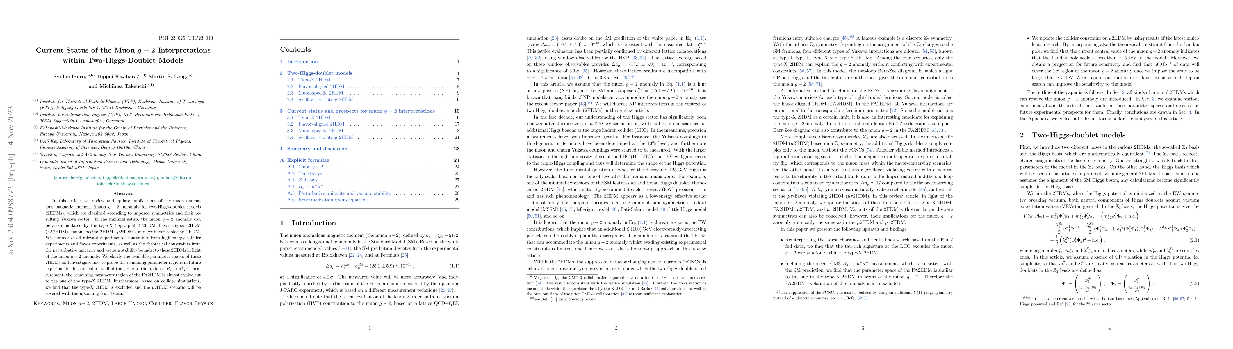 Thumbnail for Current Status of the Muon g-2 Interpretations within Two-Higgs-Doublet
  Models