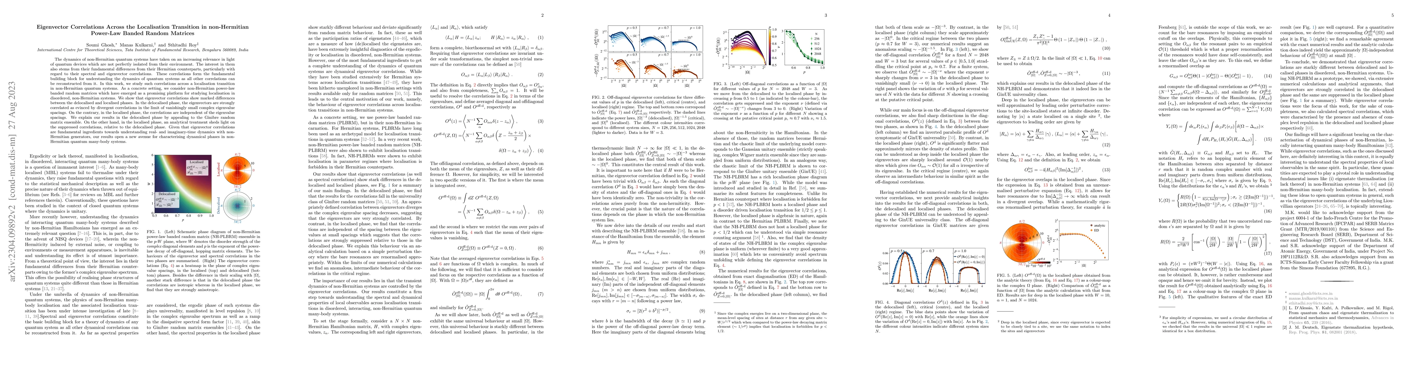 Thumbnail for Eigenvector Correlations Across the Localisation Transition in
  non-Hermitian Power-Law Banded Random Matrices
