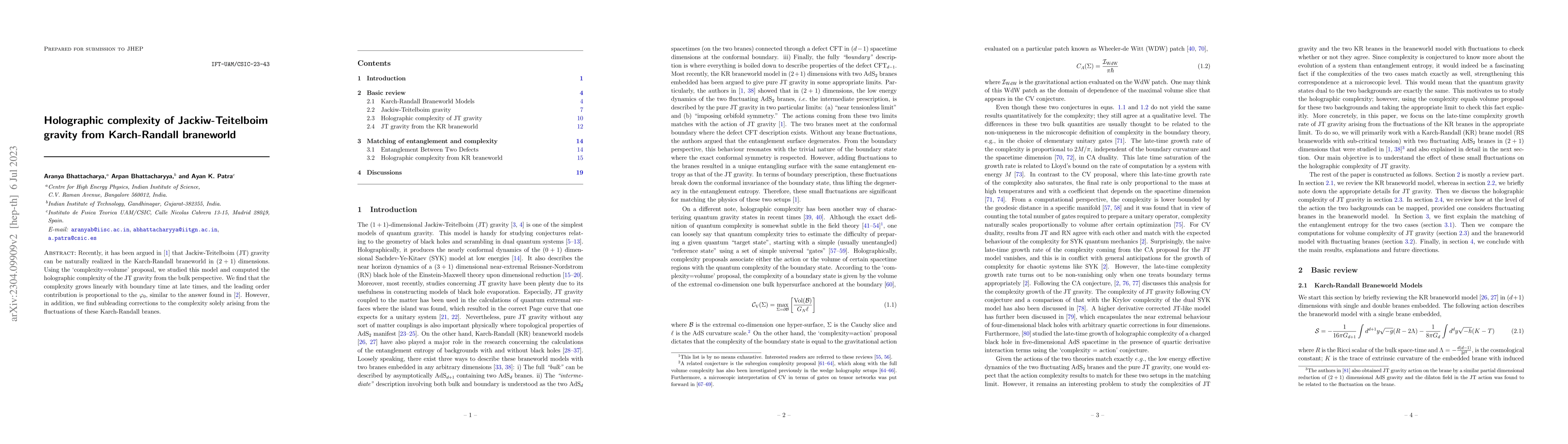 Thumbnail for Holographic complexity of Jackiw-Teitelboim gravity from Karch-Randall
  braneworld