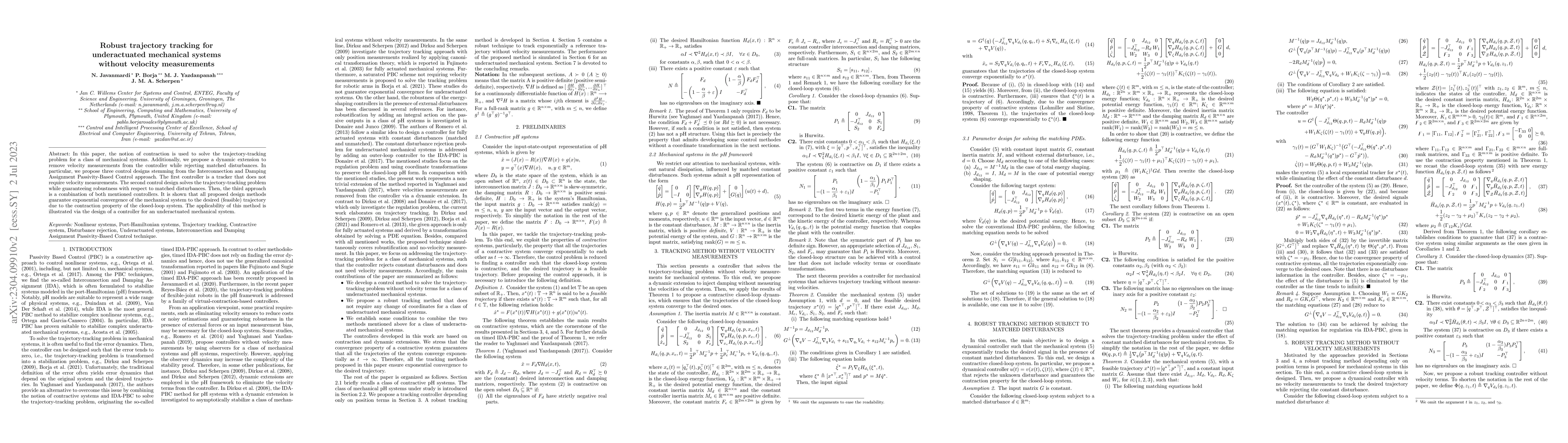 Thumbnail for Robust trajectory tracking for underactuated mechanical systems without
  velocity measurements