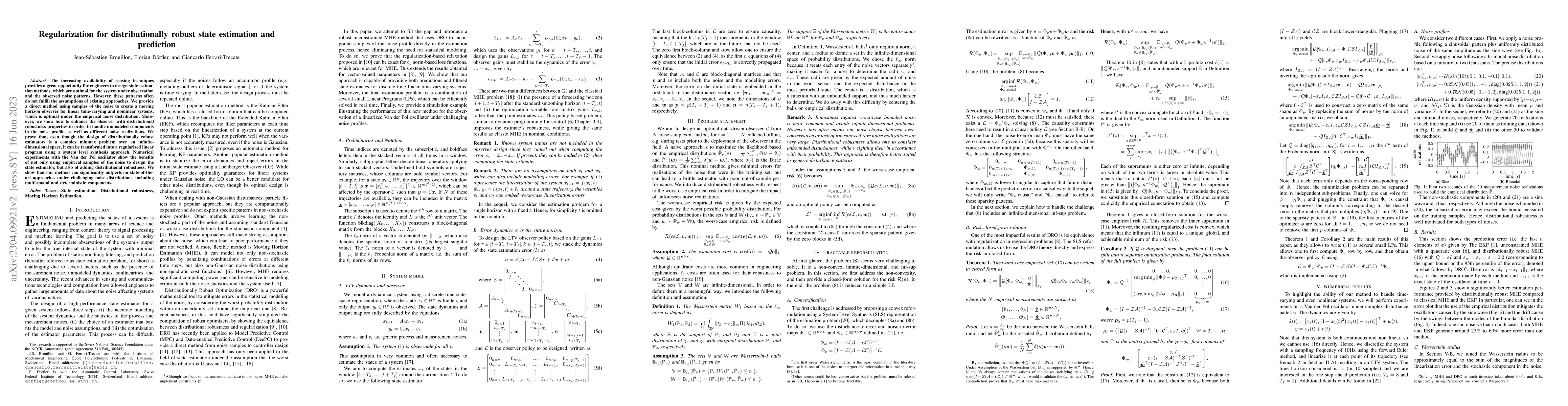 Thumbnail for Regularization for distributionally robust state estimation and
  prediction
