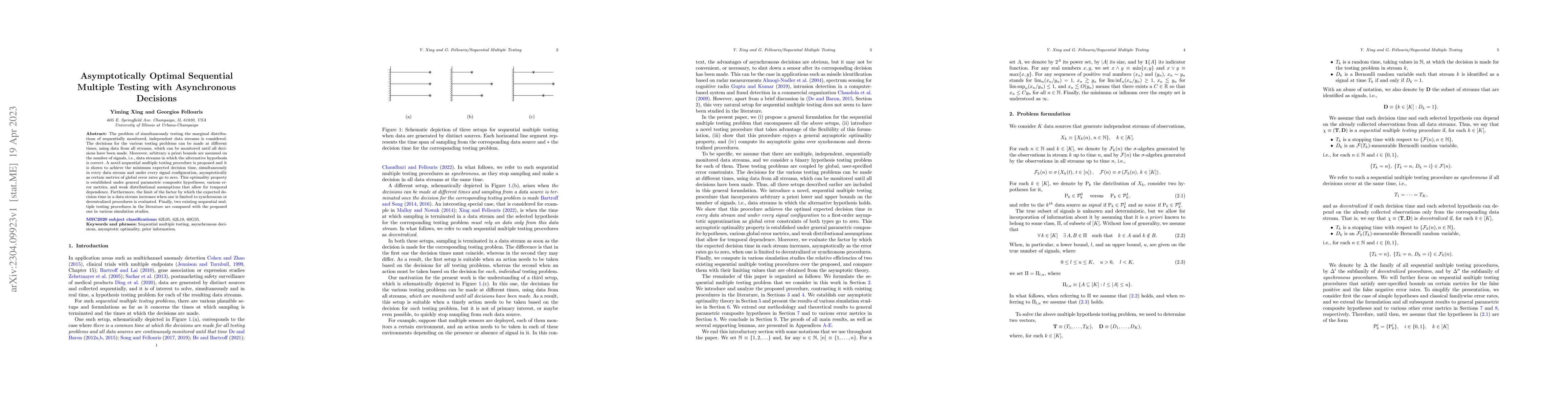 Thumbnail for Asymptotically Optimal Sequential Multiple Testing with Asynchronous
  Decisions