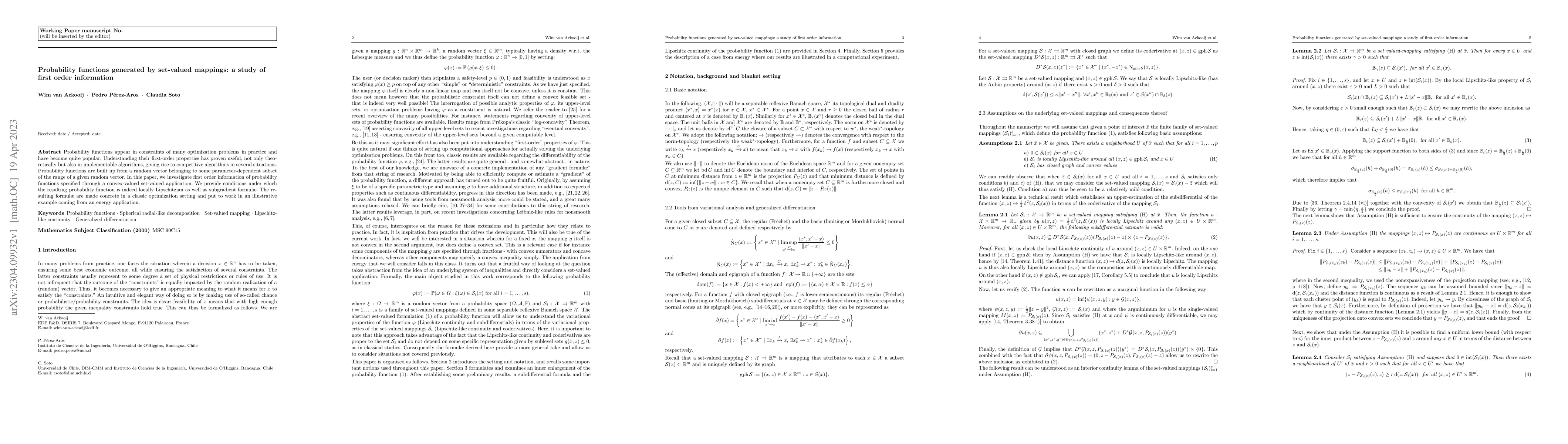 Thumbnail for Probability functions generated by set-valued mappings: a study of first
  order information