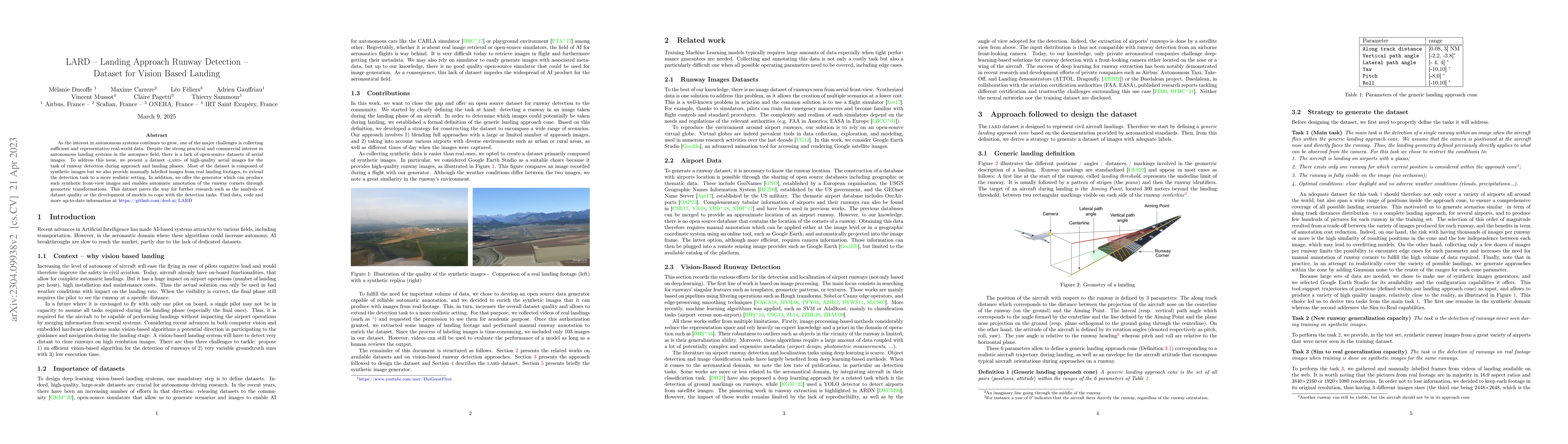 Thumbnail for LARD -- Landing Approach Runway Detection -- Dataset for Vision Based
  Landing