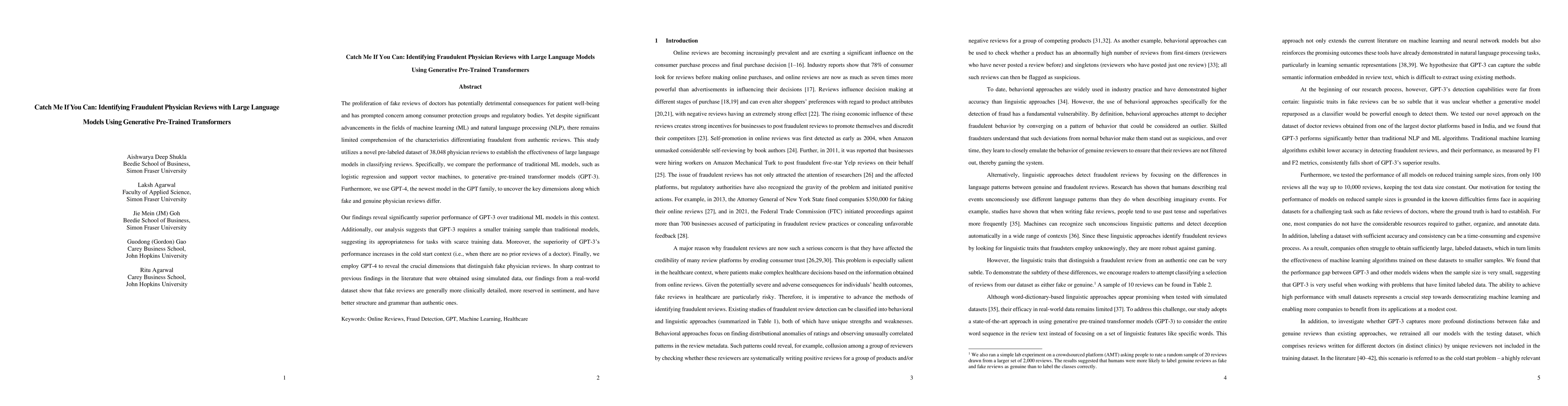 Thumbnail for Catch Me If You Can: Identifying Fraudulent Physician Reviews with Large
  Language Models Using Generative Pre-Trained Transformers