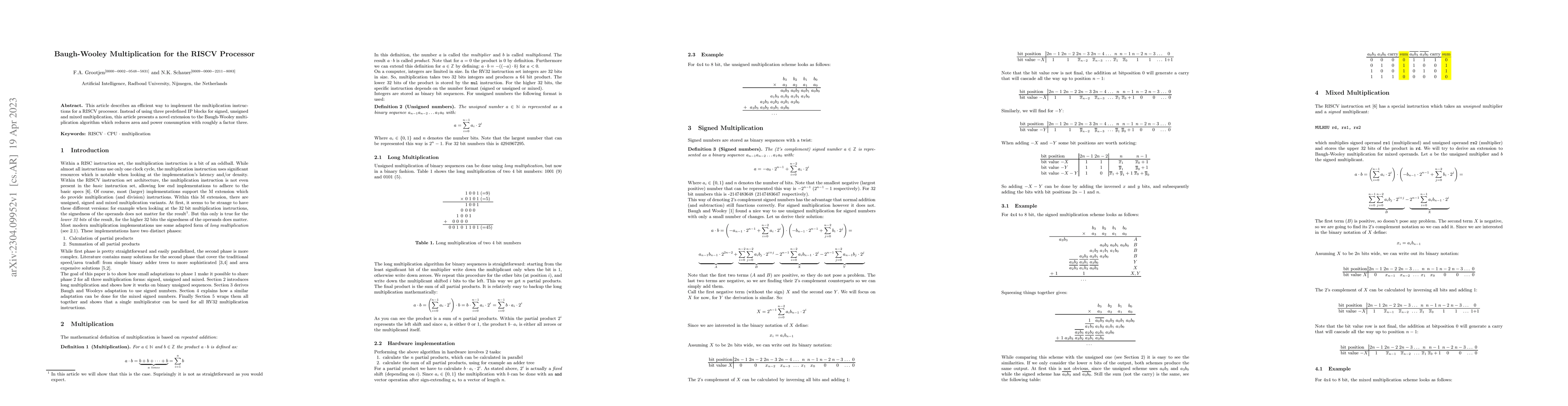 Thumbnail for Baugh-Wooley Multiplication for the RISCV Processor