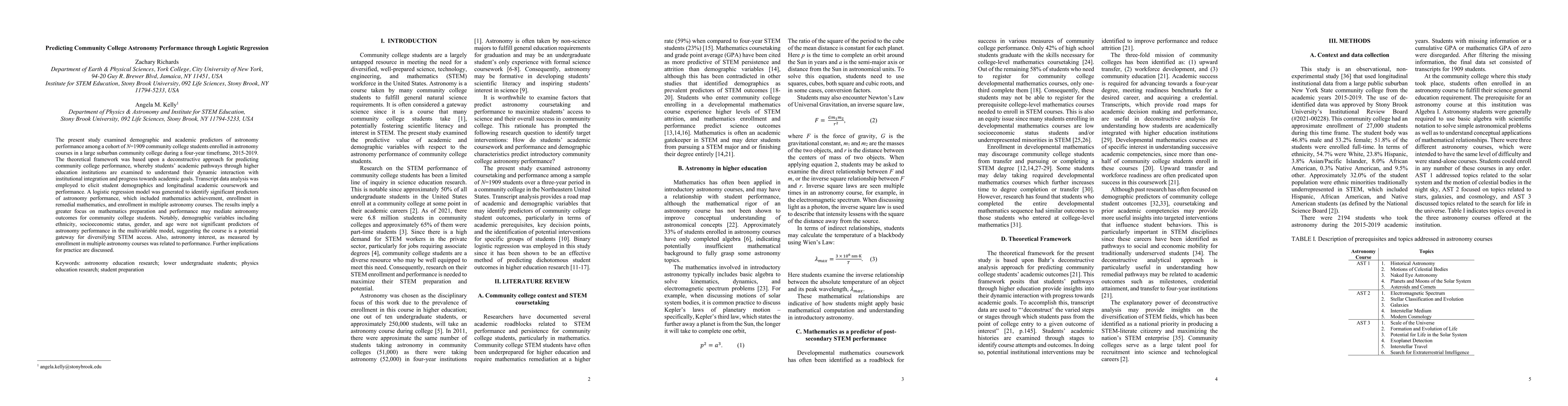 Thumbnail for Predicting community college astronomy performance through logistic
  regression