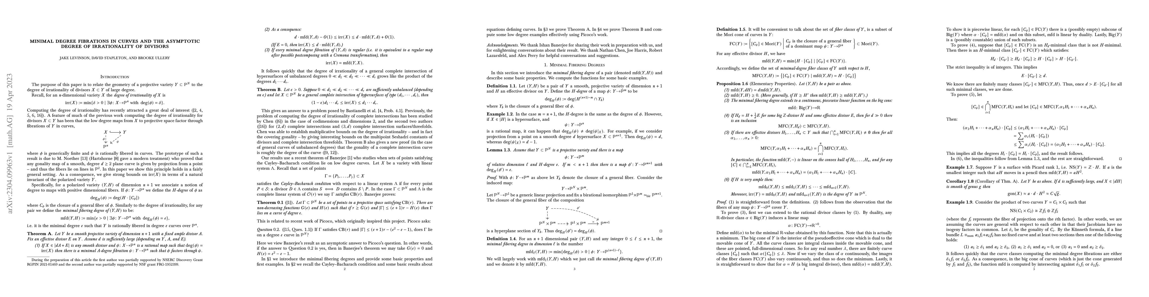 Thumbnail for Minimal degree fibrations in curves and the asymptotic degree of
  irrationality of divisors