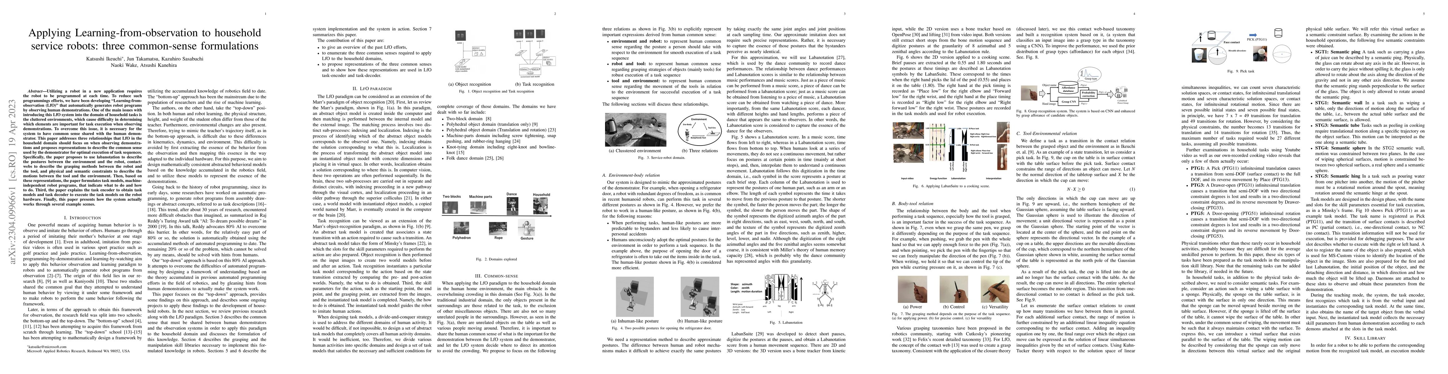 Thumbnail for Applying Learning-from-observation to household service robots: three
  common-sense formulation