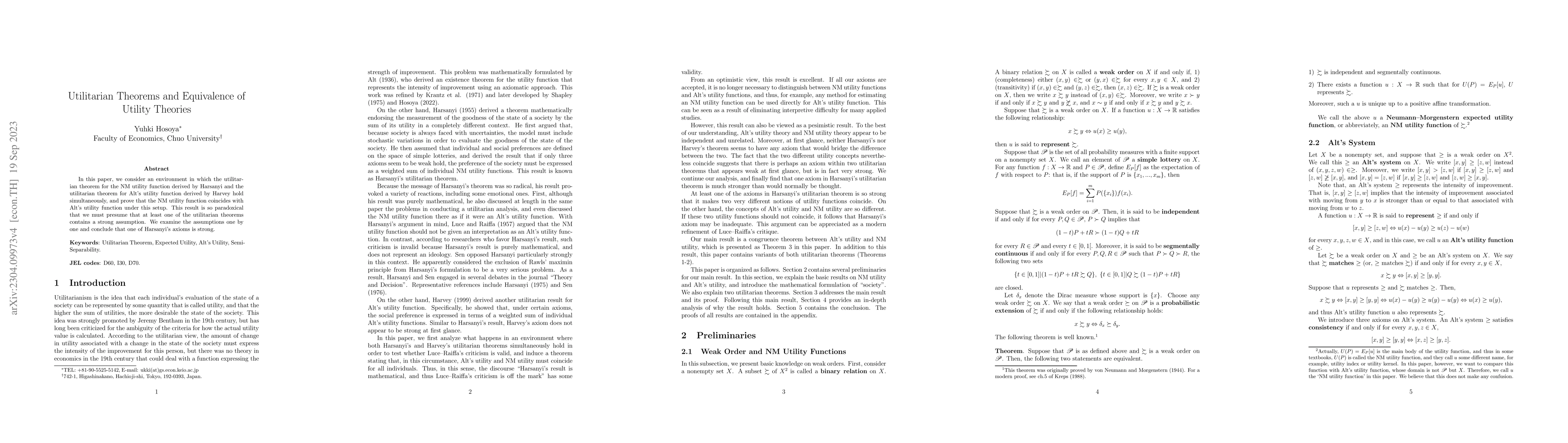 Thumbnail for Utilitarian Theorems and Equivalence of Utility Theories