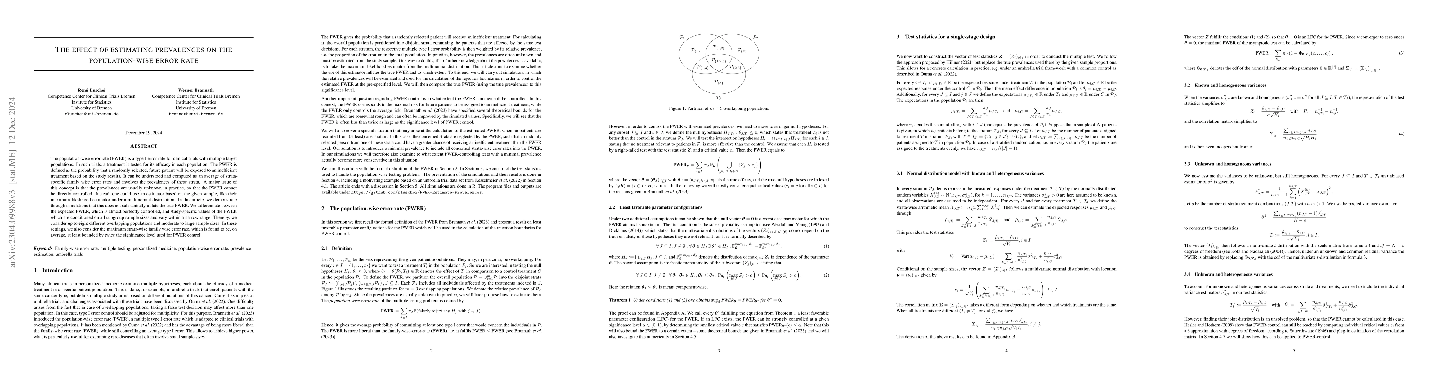 Thumbnail for The effect of estimating prevalences on the population-wise error rate