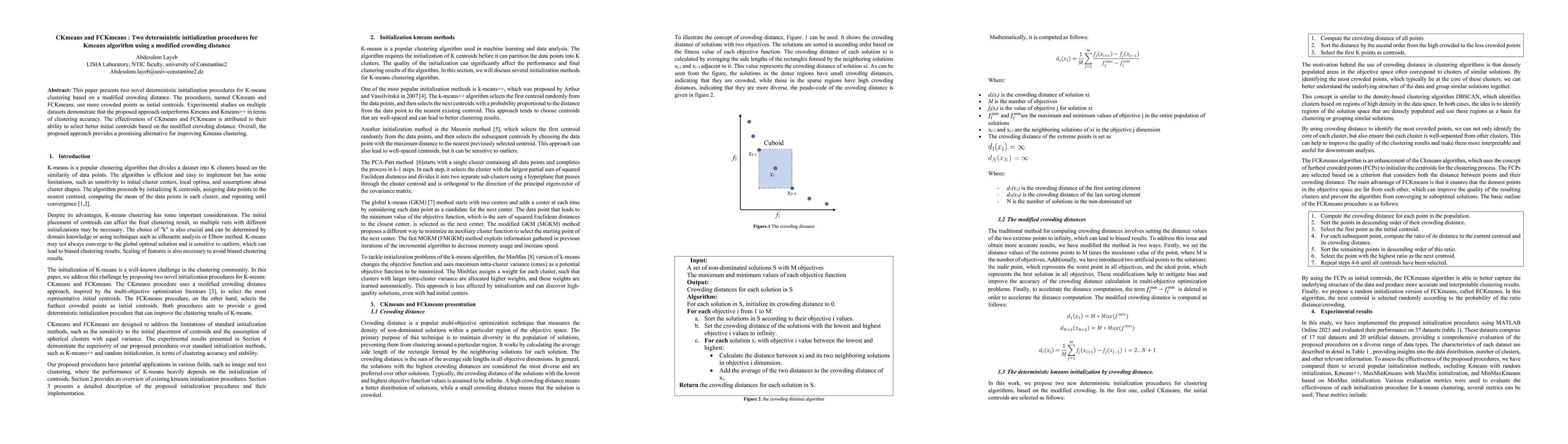 Thumbnail for CKmeans and FCKmeans : Two deterministic initialization procedures for
  Kmeans algorithm using a modified crowding distance