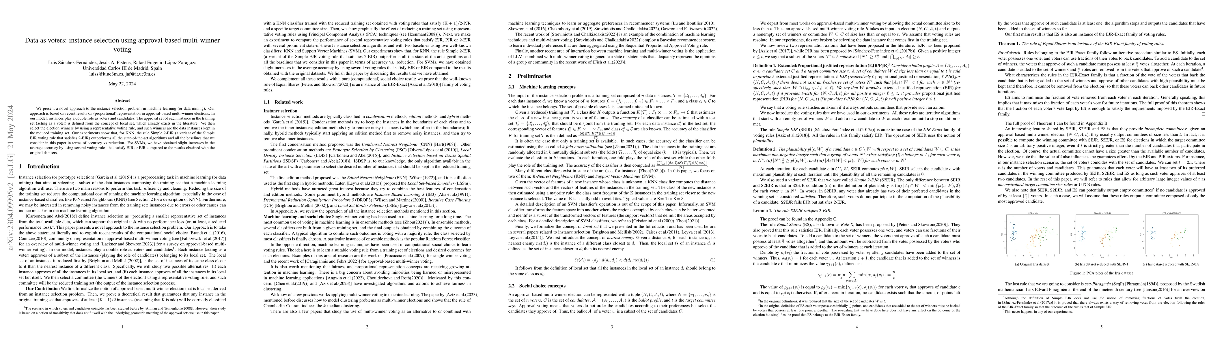Thumbnail for Data as voters: instance selection using approval-based multi-winner
  voting