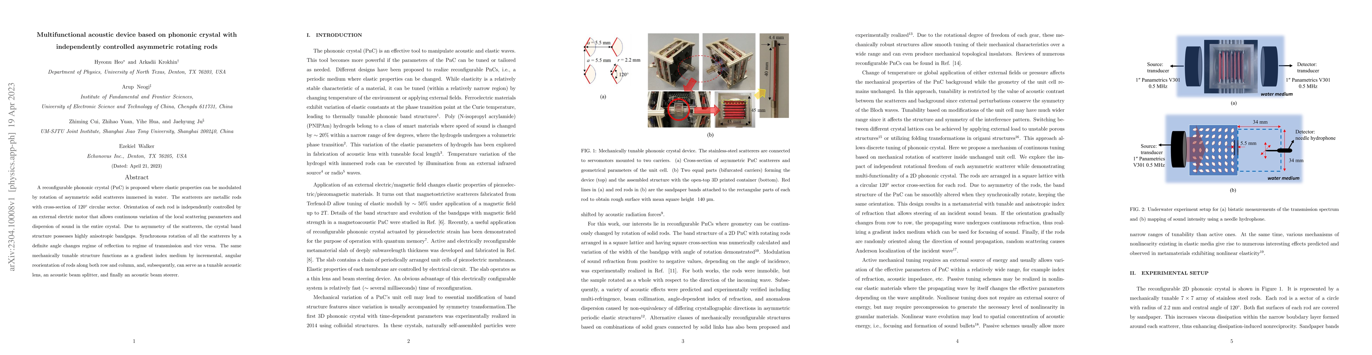 Thumbnail for Multifunctional acoustic device based on phononic crystal with
  independently controlled asymmetric rotating rods