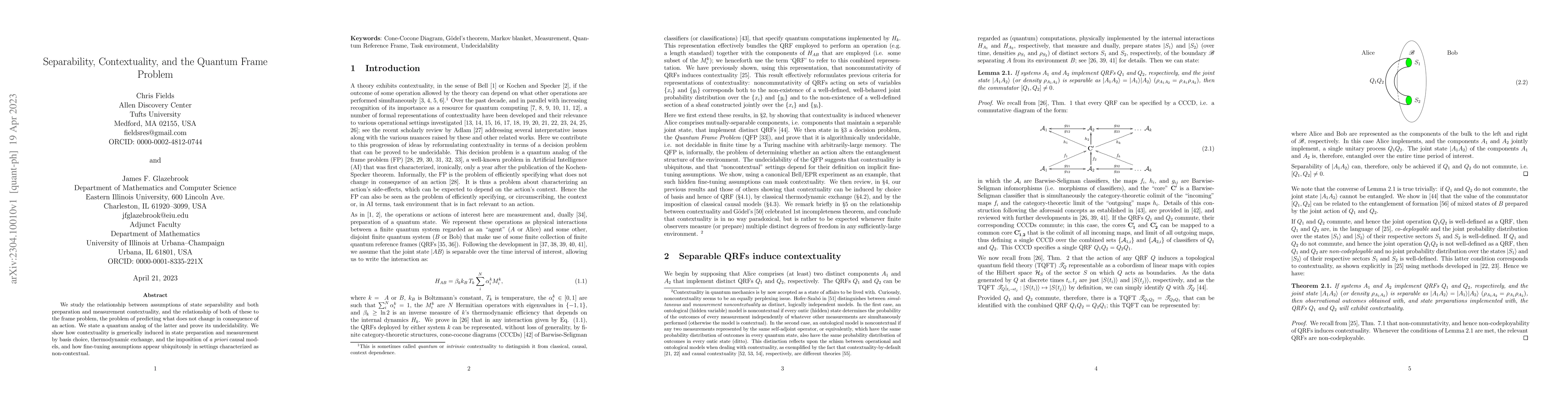 Thumbnail for Separability, Contextuality, and the Quantum Frame Problem